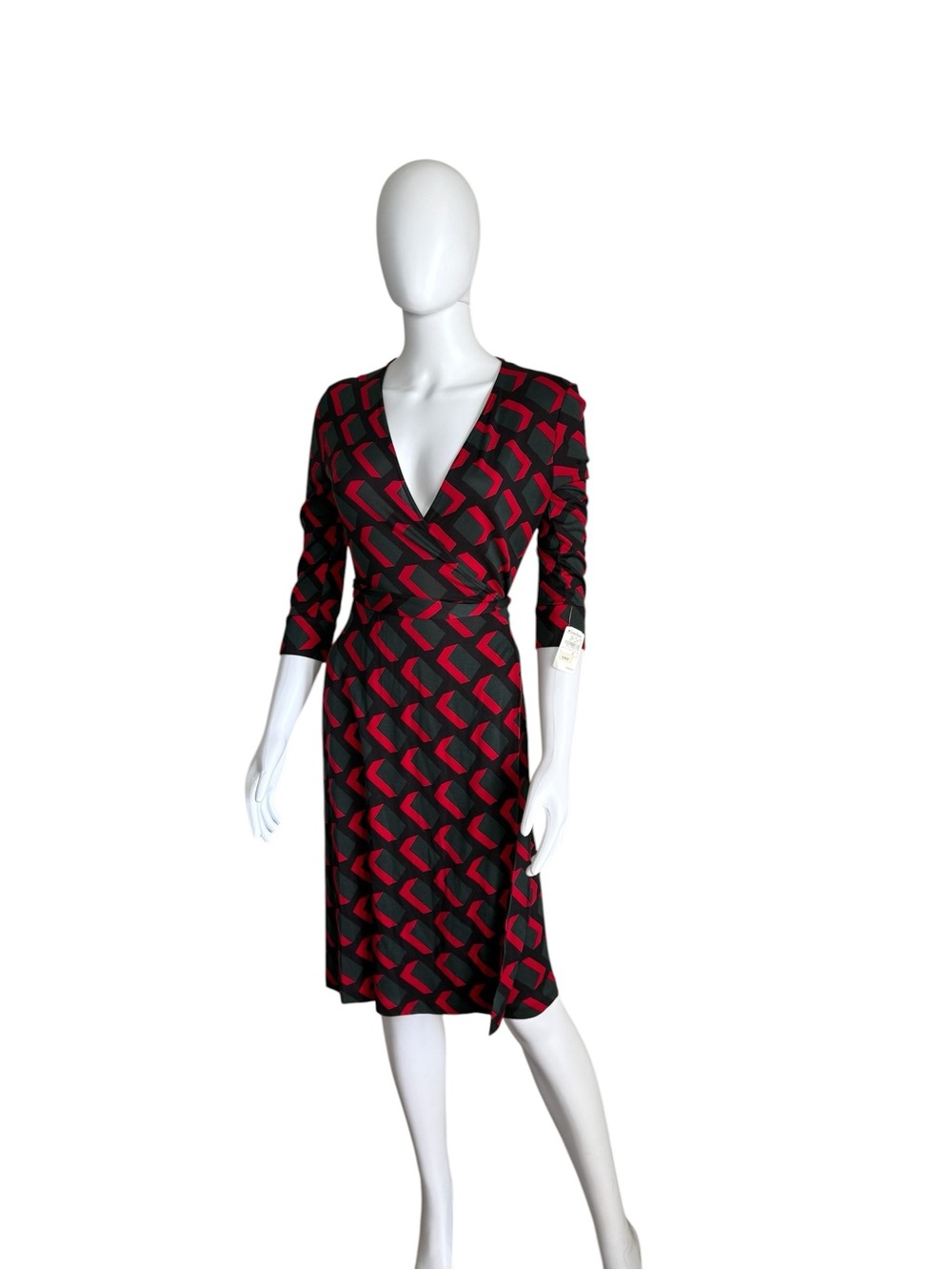 Diane Von Furstenberg Black Geometric Wrap Midi Dress